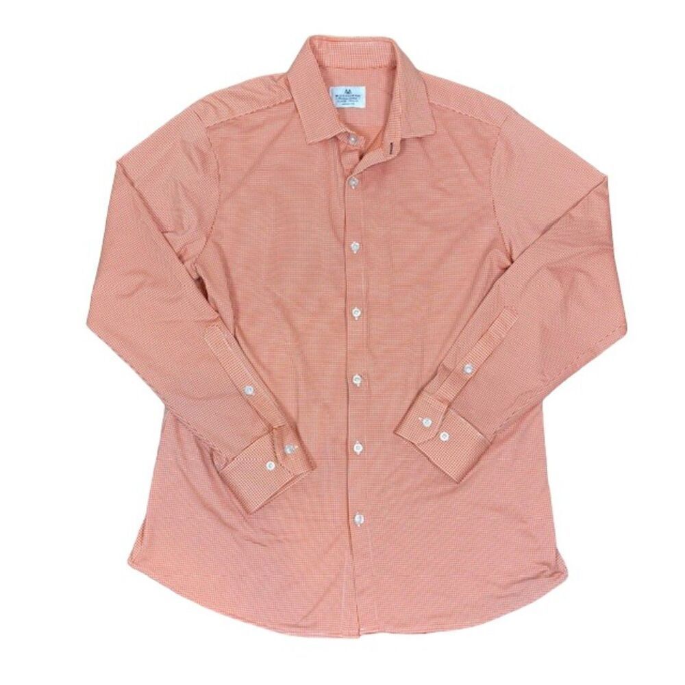 Mizzen + Main Orange White Gingham Check Performance Stretch Size XL‎ Trim Fit